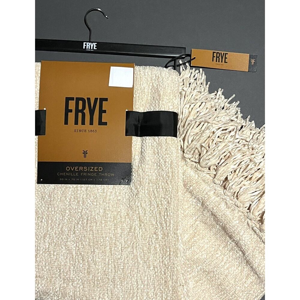 FRYE Throw Blanket Woven Chenille With Fringe Ivory Cream Beige 50 x 70" NWT